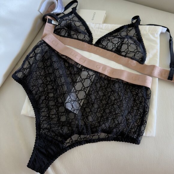 NWT GUCCI LINGERIE SET BLACK LACE GG SZ M 100% Authentic - Picture 8 of 9